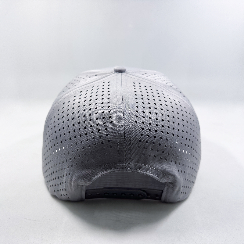 High Quality 7panel Sport Flat Brim Hat Polyester Laser Cut Hole Sanpback Cap