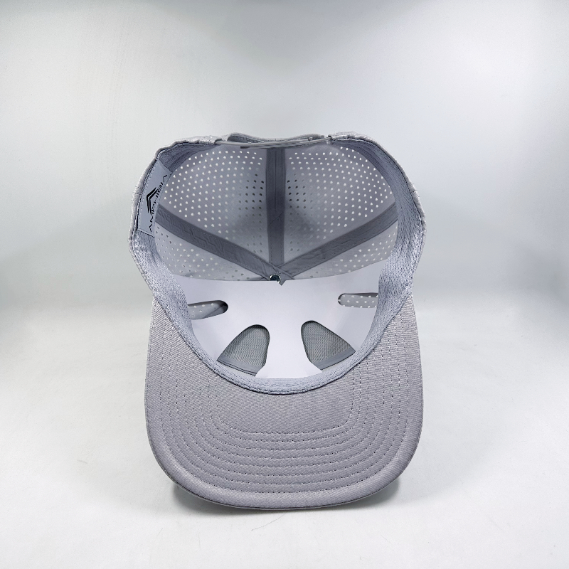 High Quality 7panel Sport Flat Brim Hat Polyester Laser Cut Hole Sanpback Cap