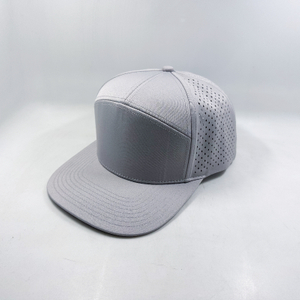 High Quality 7panel Sport Flat Brim Hat Polyester Laser Cut Hole Sanpback Cap